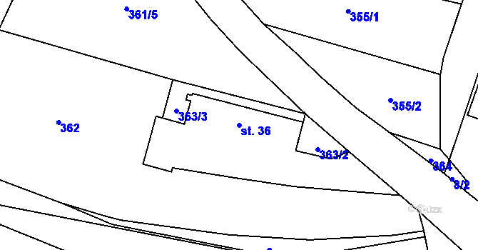 Parcela st. 36 v KÚ Hroznětice, Katastrální mapa