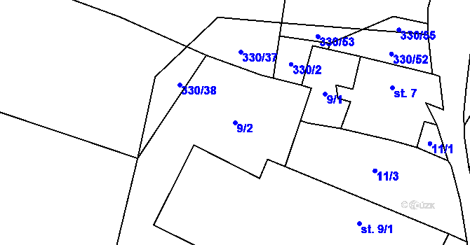 Parcela st. 9/2 v KÚ Hroznětice, Katastrální mapa
