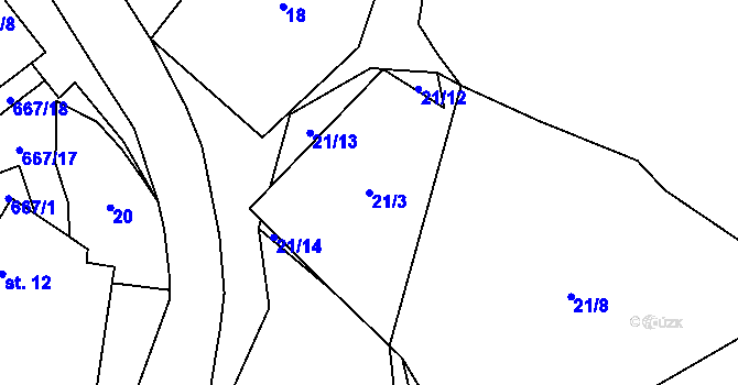 Parcela st. 21/3 v KÚ Hroznětice, Katastrální mapa