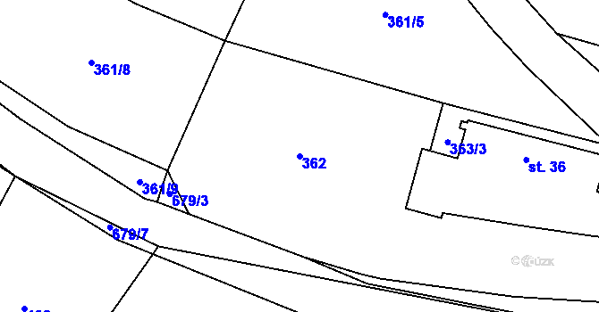 Parcela st. 362 v KÚ Hroznětice, Katastrální mapa