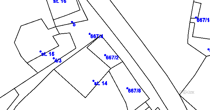 Parcela st. 667/2 v KÚ Hroznětice, Katastrální mapa