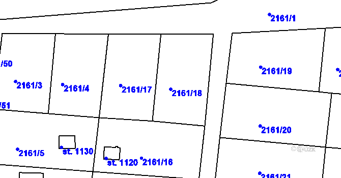 Parcela st. 2161/18 v KÚ Hroznětín, Katastrální mapa