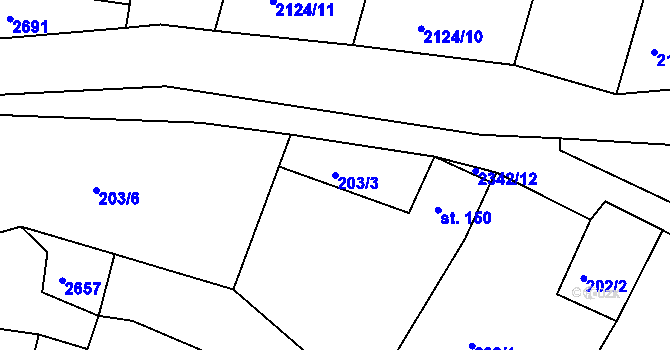 Parcela st. 203/3 v KÚ Hroznětín, Katastrální mapa