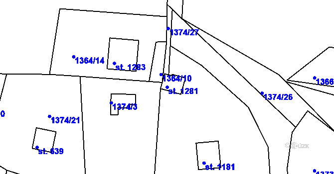 Parcela st. 1281 v KÚ Hroznětín, Katastrální mapa