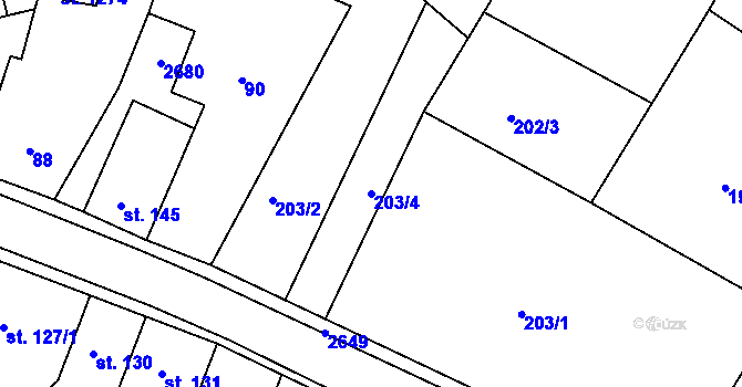 Parcela st. 203/4 v KÚ Hroznětín, Katastrální mapa