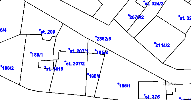 Parcela st. 185/8 v KÚ Hroznětín, Katastrální mapa