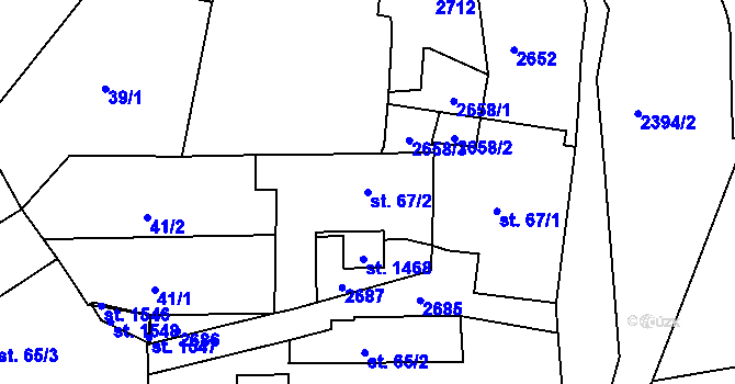 Parcela st. 67/2 v KÚ Hroznětín, Katastrální mapa