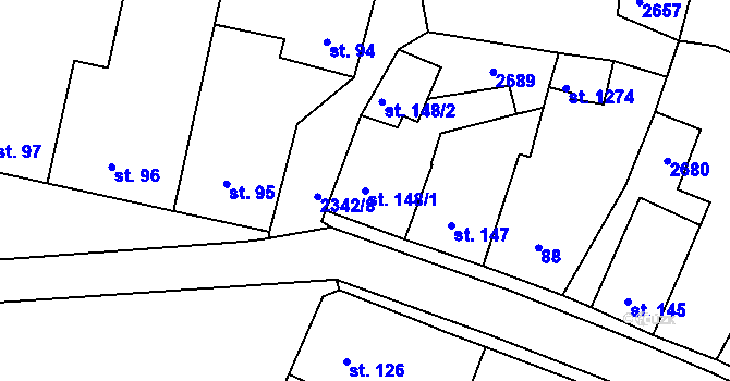 Parcela st. 148/1 v KÚ Hroznětín, Katastrální mapa