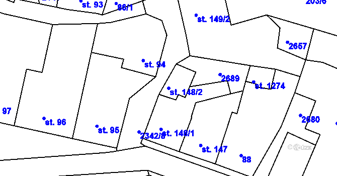 Parcela st. 148/2 v KÚ Hroznětín, Katastrální mapa