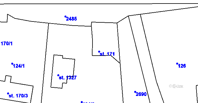 Parcela st. 171 v KÚ Hroznětín, Katastrální mapa