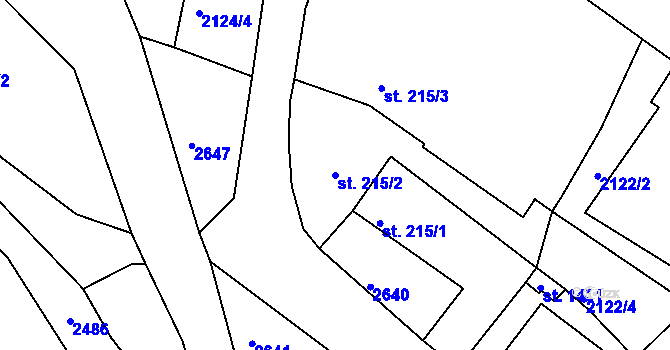 Parcela st. 215/2 v KÚ Hroznětín, Katastrální mapa