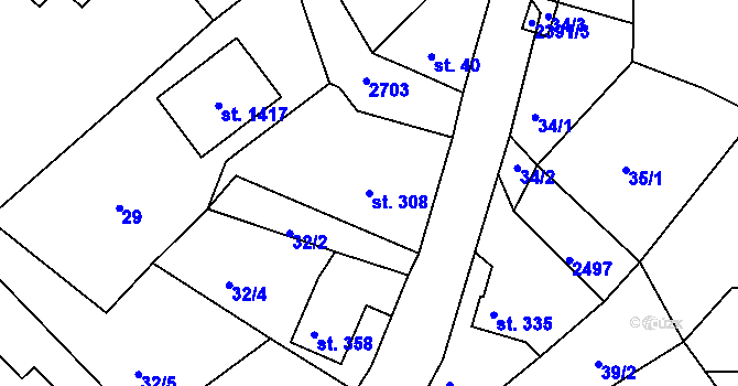 Parcela st. 308 v KÚ Hroznětín, Katastrální mapa
