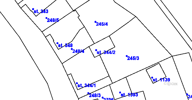 Parcela st. 344/2 v KÚ Hroznětín, Katastrální mapa