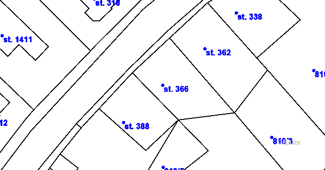 Parcela st. 366 v KÚ Hroznětín, Katastrální mapa