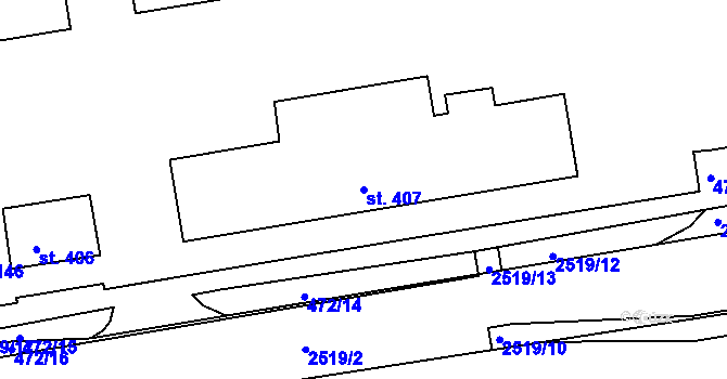 Parcela st. 407 v KÚ Hroznětín, Katastrální mapa
