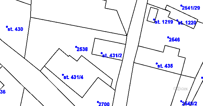 Parcela st. 431/2 v KÚ Hroznětín, Katastrální mapa
