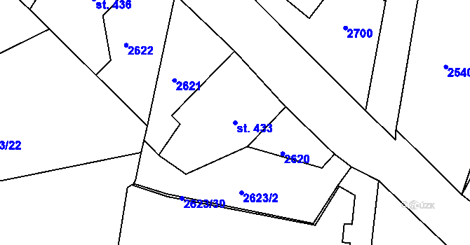 Parcela st. 433 v KÚ Hroznětín, Katastrální mapa