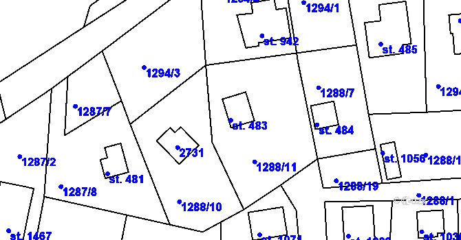 Parcela st. 483 v KÚ Hroznětín, Katastrální mapa
