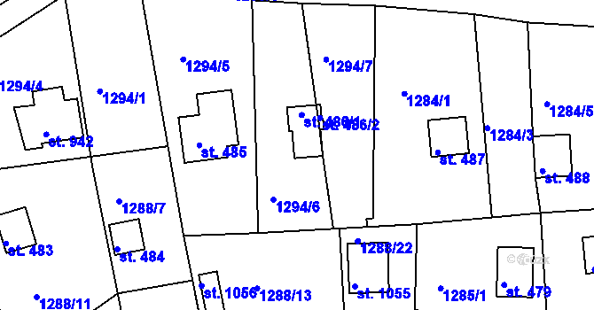 Parcela st. 486 v KÚ Hroznětín, Katastrální mapa