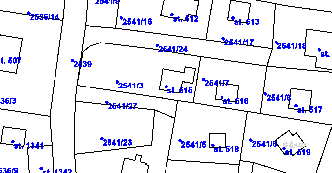 Parcela st. 515 v KÚ Hroznětín, Katastrální mapa
