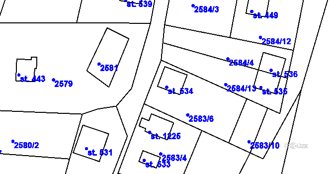 Parcela st. 534 v KÚ Hroznětín, Katastrální mapa