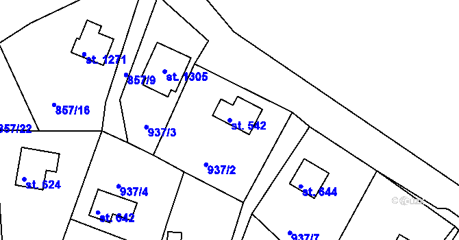Parcela st. 542 v KÚ Hroznětín, Katastrální mapa