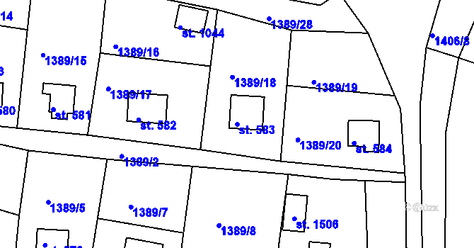 Parcela st. 583 v KÚ Hroznětín, Katastrální mapa