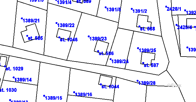 Parcela st. 586 v KÚ Hroznětín, Katastrální mapa