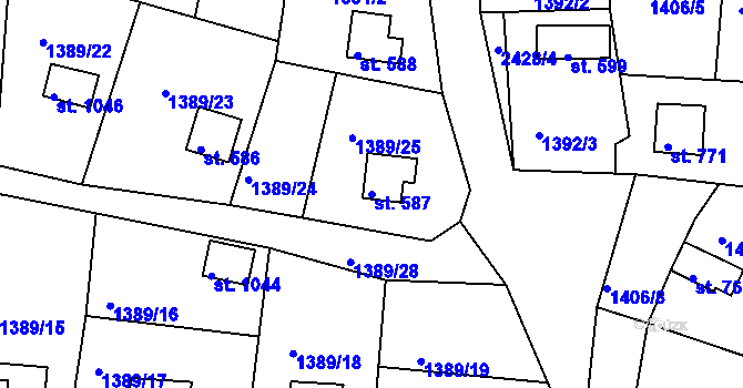 Parcela st. 587 v KÚ Hroznětín, Katastrální mapa