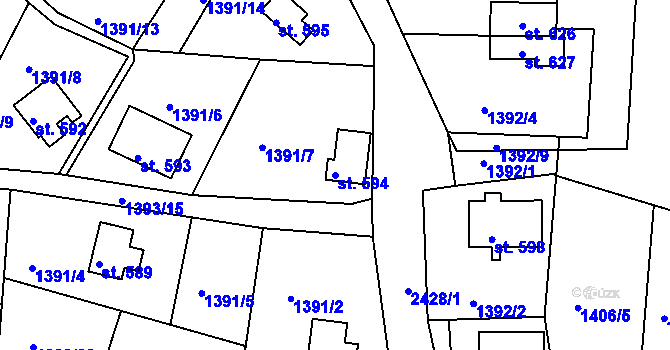 Parcela st. 594 v KÚ Hroznětín, Katastrální mapa