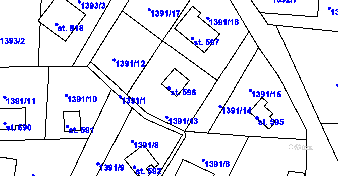 Parcela st. 596 v KÚ Hroznětín, Katastrální mapa