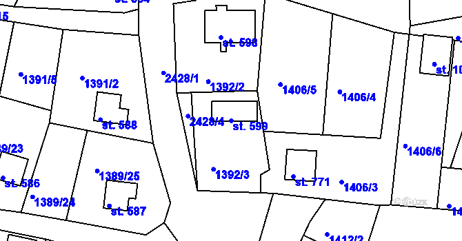 Parcela st. 599 v KÚ Hroznětín, Katastrální mapa