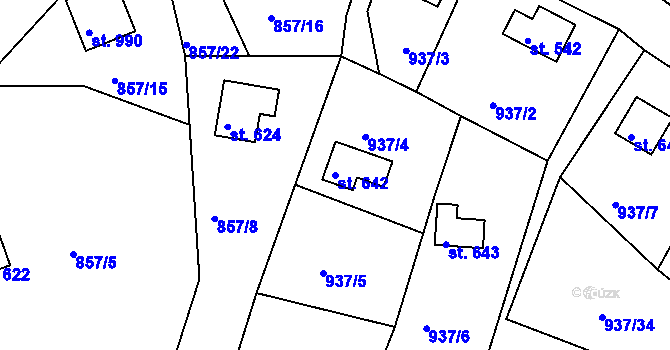 Parcela st. 642 v KÚ Hroznětín, Katastrální mapa