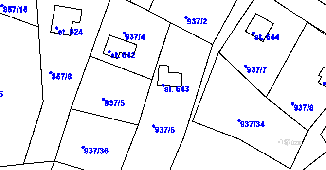 Parcela st. 643 v KÚ Hroznětín, Katastrální mapa