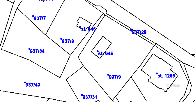 Parcela st. 646 v KÚ Hroznětín, Katastrální mapa