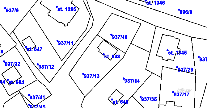 Parcela st. 648 v KÚ Hroznětín, Katastrální mapa