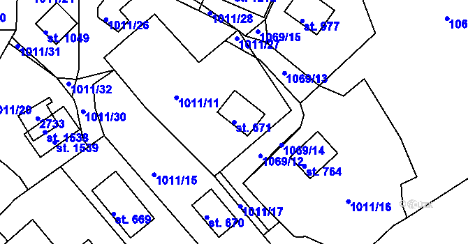 Parcela st. 671 v KÚ Hroznětín, Katastrální mapa