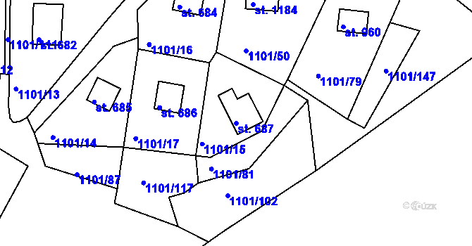 Parcela st. 687 v KÚ Hroznětín, Katastrální mapa
