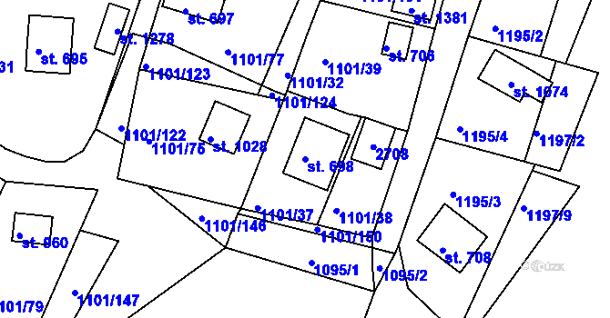 Parcela st. 698 v KÚ Hroznětín, Katastrální mapa