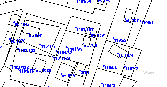 Parcela st. 706 v KÚ Hroznětín, Katastrální mapa