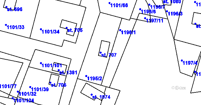 Parcela st. 707 v KÚ Hroznětín, Katastrální mapa