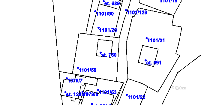 Parcela st. 760 v KÚ Hroznětín, Katastrální mapa