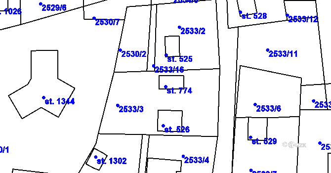 Parcela st. 774 v KÚ Hroznětín, Katastrální mapa
