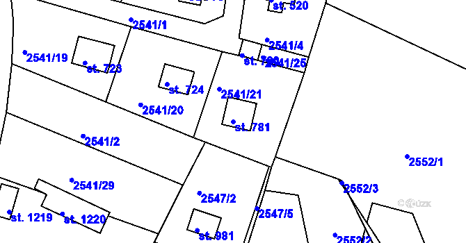 Parcela st. 781 v KÚ Hroznětín, Katastrální mapa