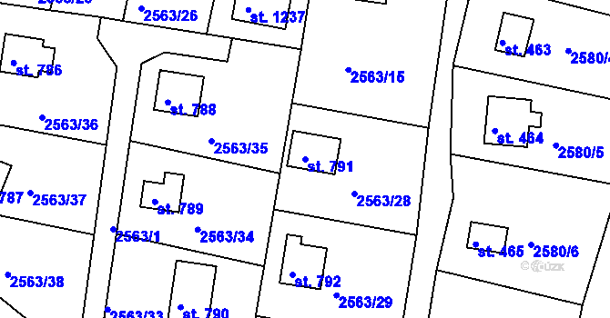 Parcela st. 791 v KÚ Hroznětín, Katastrální mapa