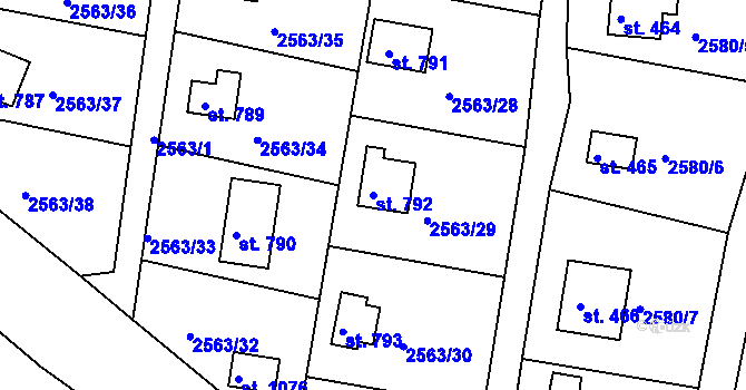 Parcela st. 792 v KÚ Hroznětín, Katastrální mapa