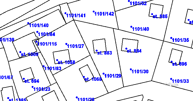 Parcela st. 883 v KÚ Hroznětín, Katastrální mapa
