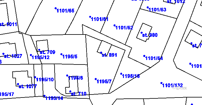 Parcela st. 891 v KÚ Hroznětín, Katastrální mapa