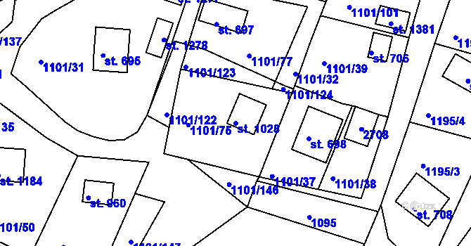 Parcela st. 1028 v KÚ Hroznětín, Katastrální mapa