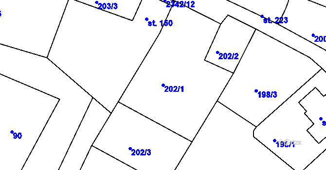Parcela st. 202/1 v KÚ Hroznětín, Katastrální mapa